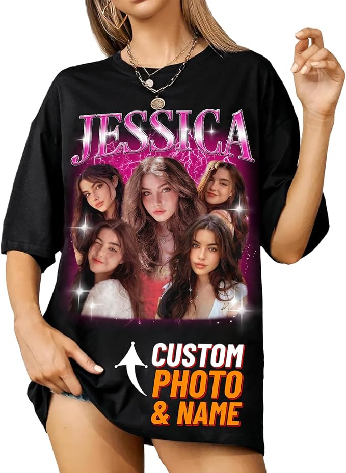 NAZENTI Custom Bootleg Rap Tee, Custom T-Shirts with Picture, Retro Custom Bootleg, Valentine's Gifts for Him Her