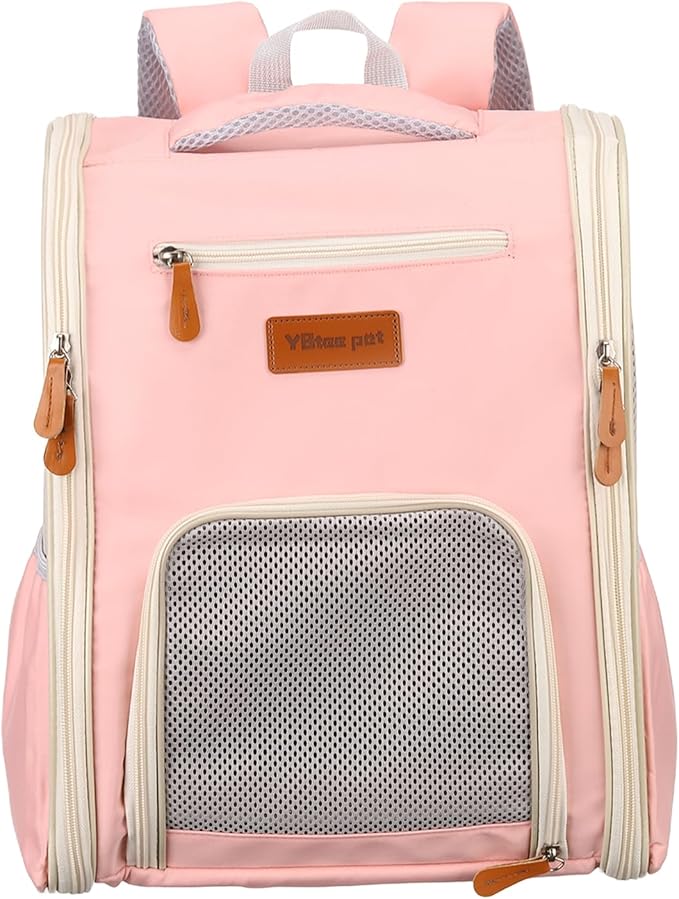 Pet Backpack Carrier, Portable and Ventilated, Oxford Cloth, Dogs Cats and Little Animals Travel Bag 12.6", (Pink, 1 Pcs), Intended for Hiking/Camping/Traveling