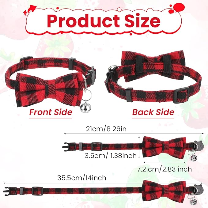 6Pcs Cats Bowtie Collar with Bell, Breakaway Cats Collars, Classic Plaid Kitten Cat Collars Adjustable Cat Bowtie Collar with Pendants for Quick Release for Small Pet