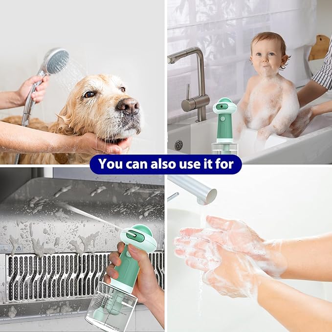 Electric Dog Shampoo Dispenser & Foam Machine - Automatic Pet Bath Soap Dispenser with Magnetic Charging, Waterproof Dog Shower Frother for Dogs, Cats, Puppies (Green)