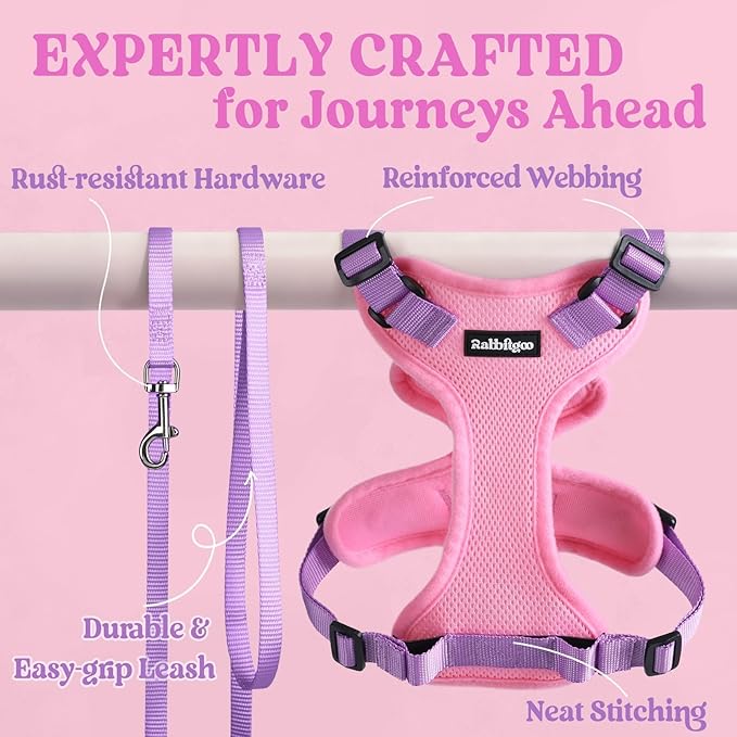 rabbitgoo Cat Harness and Leash for Walking, Escape Proof Soft Adjustable Vest Harnesses for Cats, Easy Control Breathable Reflective Strips Jacket, Pink & Purple, XXS
