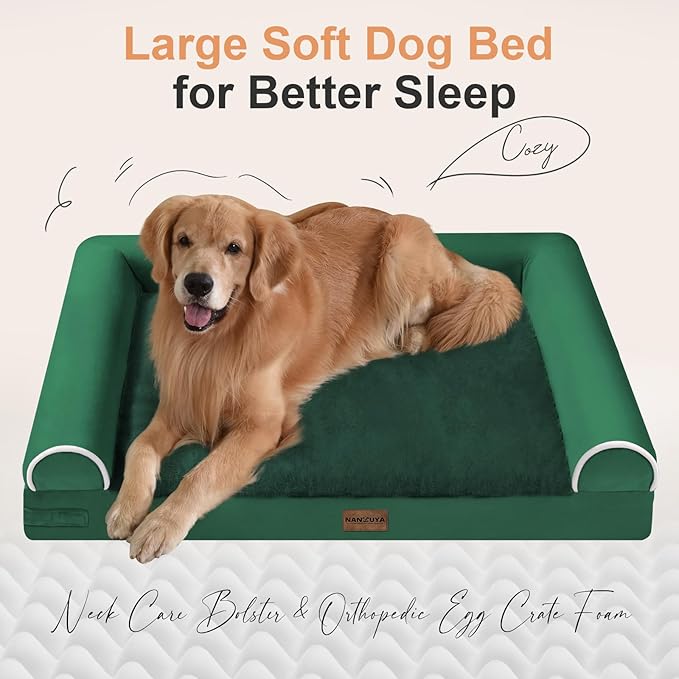 Large Dog Bed Orthopedic Washable: Beds Bolster XL Bed Medium Large Dogs Egg Crate Foam Couch Sofa Waterproof with Removable Cover - Emerald