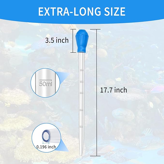 17.7in 1 Pieces Long Pipette for Fish Tank Coral Food Feeder Long Syringe Reef Coral Food Spot Feeder Tube for Reef Aquatic Plant Spider Snake Lizard，for Axolotl Tank Accessories