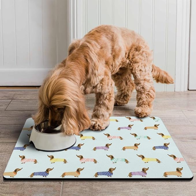 Dachshund Dog Food & Water Mat, Pet Feeding Mat for Floor Non-Slip Waterproof, Super Absorbent Cat Bowl Mat, Easy to Clean Eco-Friendly Durable Pet Placemat,16" × 24"