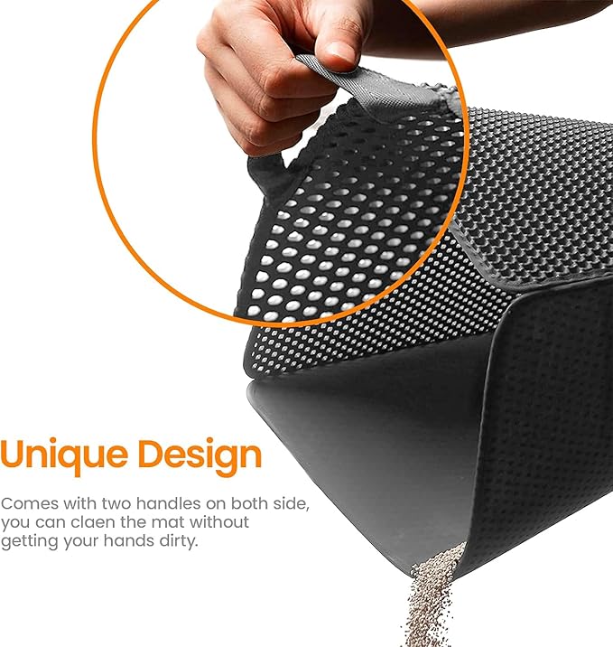 Cat Litter Mat-30"X24" Jumbo Litter Trapping Mat EVA Honeycomb,Urine & Waterproof Scatter Control Matt for Cat With Handle Design Easier To Clean, Less Waste, Soft On Paws, Gray