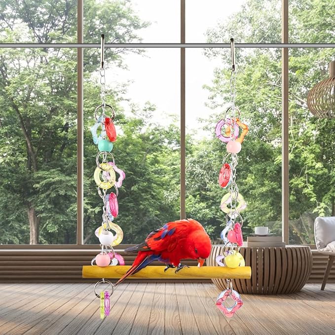 FRCOLOR Pet Bird Swing Hanging Chewing Toy 7.87 Inch Wooden Parrot Stand for Cage and Garden Medium Small Parakeets Macaws Bird Play Rest