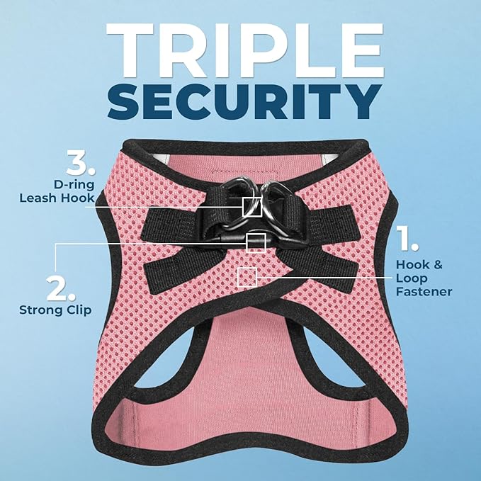 Best Pet Supplies - All Weather Mesh / Plush, Reflective, No Pull Harness for Small, Medium Dogs, Cats - Secure with Hook & Loop Fastener, Buckle, Double D-Rings - Pink/Black Trim, L