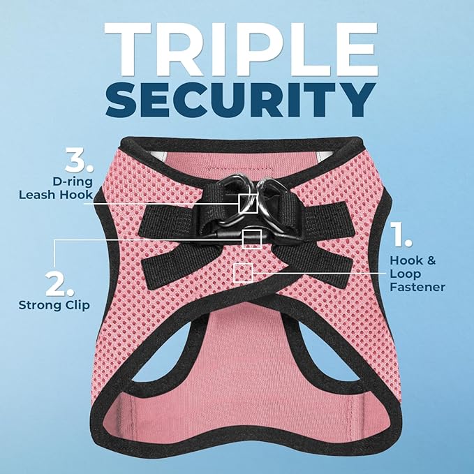 Best Pet Supplies - All Weather Mesh / Plush, Reflective, No Pull Harness for Small, Medium Dogs, Cats - Secure with Hook & Loop Fastener, Buckle, Double D-Rings - Pink/Black Trim, XS
