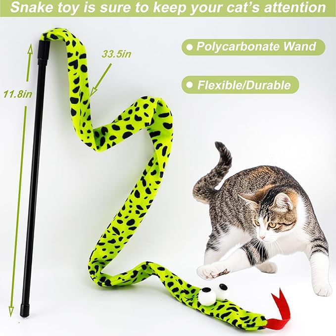 Interactive Cat Toy Wand with Catnip Mouse, Cat Teaser Wand Rainbow String for Bored Indoor Adult Cats and Kittens (8 Pack)