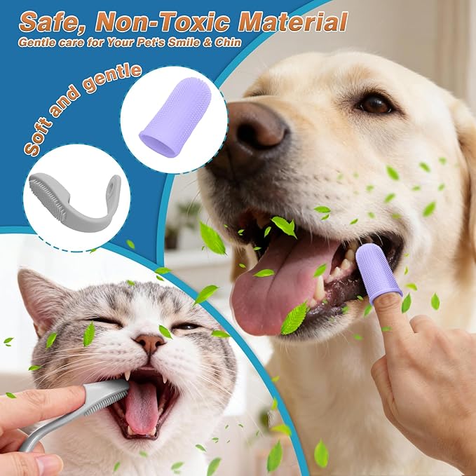 7PCS Pet Grooming Kit for Dogs and Cats，with Storage Bag & Includes Dog Washing Gloveswith High-Density Teeth, Adjustable Handle Dog Shampoo Brush, Dog Finger Toothbrush (Gray)