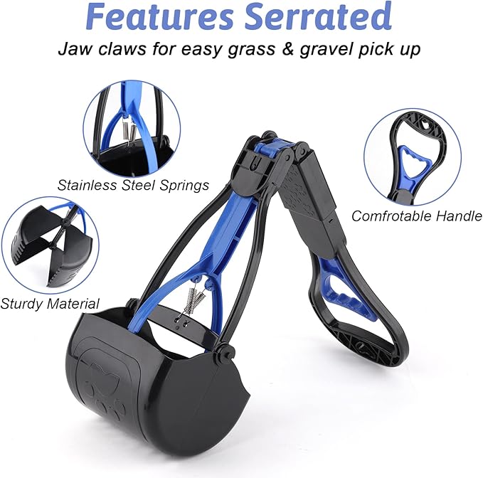 PPOGOO Non-Breakable Pooper Scooper for Dogs and Cats with Long Handle High Strength Material and Durable Spring for Easy Grass and Gravel Pick Up