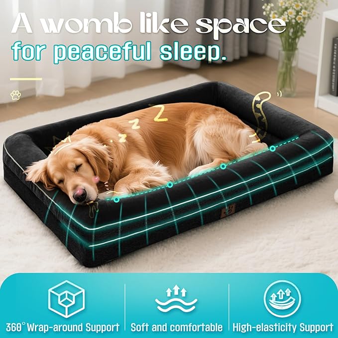 Waterproof Memory Foam Dog Beds for Extra Large Dogs Non-Slip Orthopedic Dog Beds Washable Couch Pet Bed with Removable Cover (Black, X-Large)