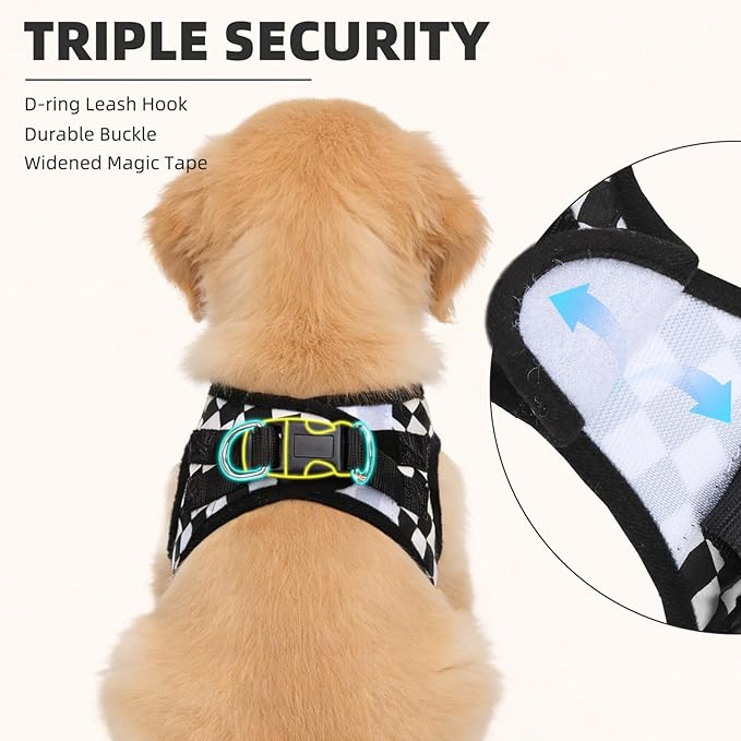 PUPTECK Adjustable Dog Harness Collar and Leash Set Step in No Pull Pet Harness for Small Medium Dogs Puppy and Cats Outdoor Walking Running, Checkered Black&White S