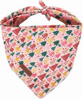 Christmas Dog Bandana–Pink Christmas Tree Triangle Scarf for Small Medium Large Dogs, Soft Cotton Pet Bib for Winter & New Year, Adjustable Dog Kerchief