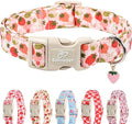 Strawberry Dog Collar for Small Dogs - Cute Spring Pink Dog Collars, Summer Pastel Puppy Collars, Soft Adjustable Boy Girl Dogs Collar with Quick-Release Buckle XS