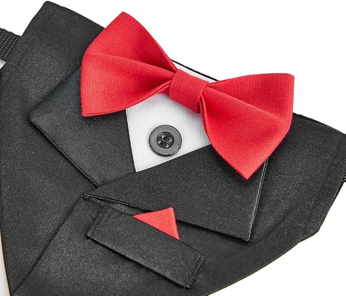 Tuxedo Dog Collar for Wedding Engagement and Birthday,Adjustable Formal Dog Bandanas Collar with Bow Outfit,Suitable for Small Medium Large Dog