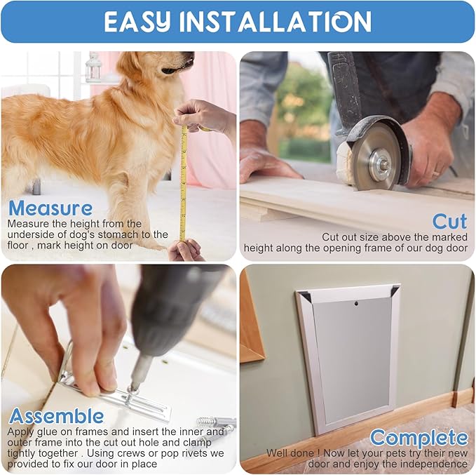 Large Dog Door, Weatherproof Aluminum Dog Door with Automatic Closing Double Panels Easy to Install Pet Door for Large Dogs and Cats, Closing Panel Included