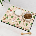Christmas Dog Food & Water Mat, Paw Prints Santa Claus Snowman Xmas Pet Feeding Mat for Floor Non-Slip Waterproof, Super Absorbent Cat Bowl Mat, Easy to Clean Pet Placemat,16" × 24"