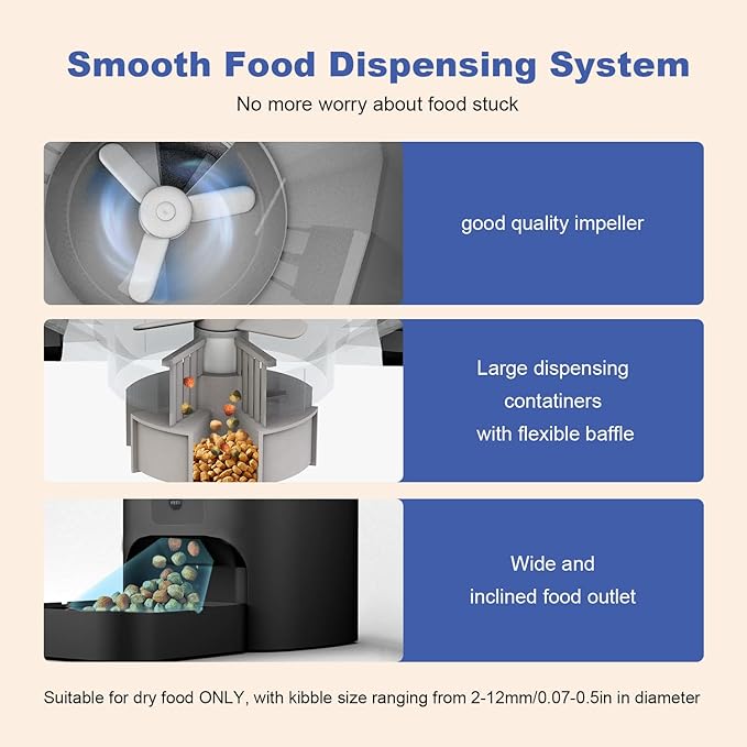 2.4G Automatic Cat Feeder, Cat Food Dispenser with 10s Voice Recorder, Pet Feeder up to 8 Meals per Day, Timed Feeder with Dry Food Sealed Ring (Black, 4L-WiFi)