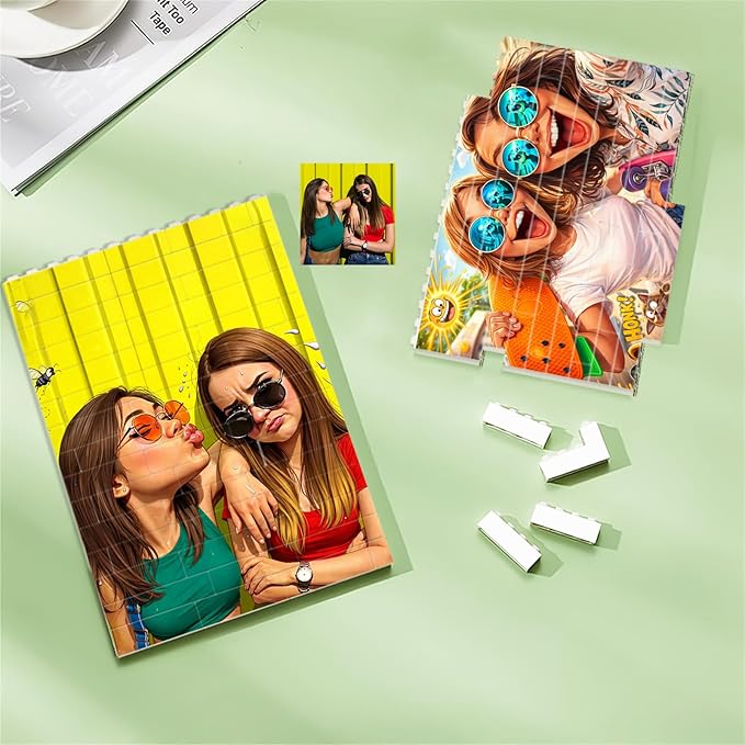 NAZENTI Personalised Best Friend Photo Building Block for Girlfriend, Sister, Custom Besties Photos Caricature Funny Puzzle Gift for Valentine Anniversary Birthday, Memory Puzzle Decor Gifts for BFF