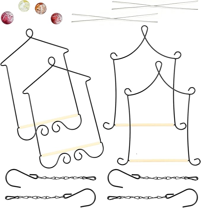 4PK Metal Frame Hummingbird Swings and Perches with Wooden Dowel Black Bird Swing Outdoor Bird Perch Humming Bird Swing