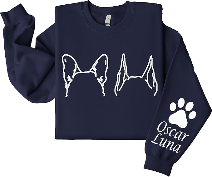 Custom Dog Mom Shirt for Women Pet Ears Sweatshirt with Name Unique Puppy Line Art Cute Dad Hoodie for DogDad Owner Lover