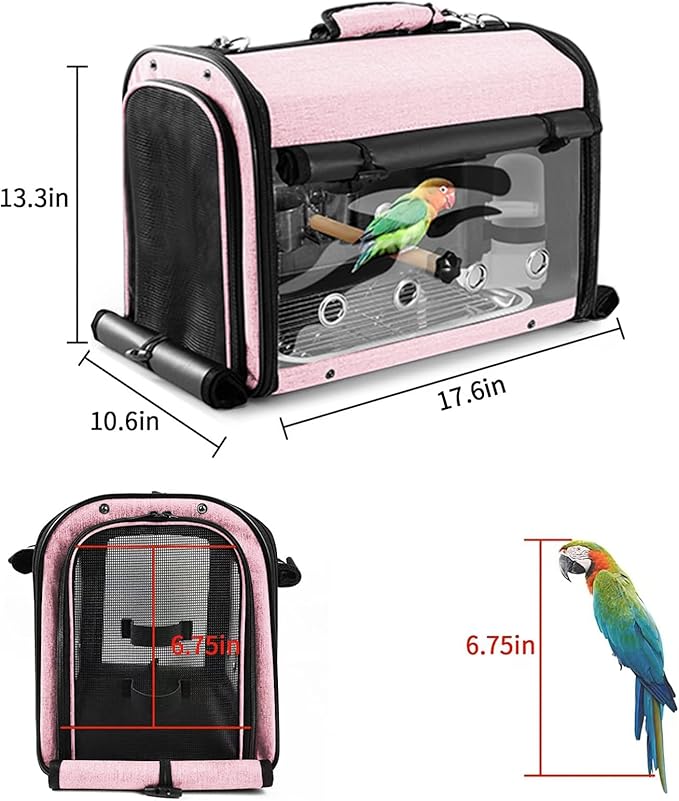 Sanmoncare Bird Carrier Bag Cockatiel Travel Cage with Stand, Lightweight Carrier for Small Bird, Portable Bag for Parrot, Pet Transparent Travel Backpack