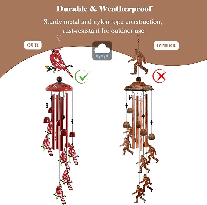 for Women Cardinal Wind Chimes for Outside, 35'' Metal Cardinal WindChimes Gifts for Women/Men, Decoration for Outdoor, Home, Garden, Patio, Backyard