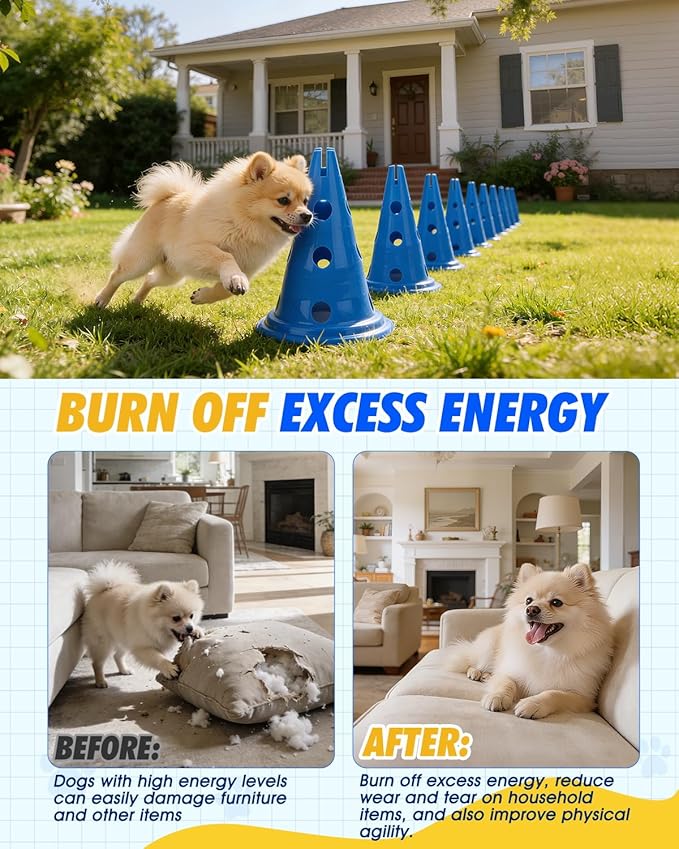 Dog Agility Hurdle Cone Set, Dog Agility Course Backyard Set with Height Adjustable Crossbar for Rehabilitation & Beginners, Dog Agility Equipment for Dog Obstacle Course Training Starter - 12 Inch