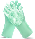 Pet Grooming Gloves—Heat Resistant Dog Washing Gloves with High-Density Teeth, Dog Bath Scrubber with Enhanced Five Finger Design, Silicone Gloves for Dogs and Cats Bathing, Massage (Green)