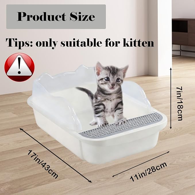 kathson Open Cat Litter Box with High Side,Anti-Splashing Cats Litter Pan,Kitten Toilet with Litter Sifting Scoop,Semi-Enclosed Removable Kittens Litter for Boxes Easy to Clean No Odor 11×17×7 inches