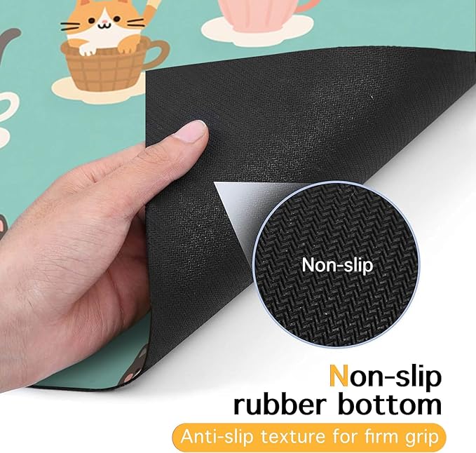 Cat Feeding Mat 24x16 inch Teacup Kitten Print Pet Bowl Placemat Non Slip Floor Mat for Food and Water Indoor Kitty Feeding Station Cute Meal Pad for Small Pets Kitchen Use