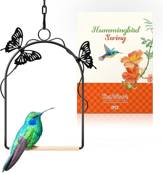 Hummingbird Swing 2 Pack Attractive Hummingbird Perch with Rust Resistant Metal Frame, Wooden Dowel and Hanging Chain for Wild Finches & Orioles Bird Outdoors