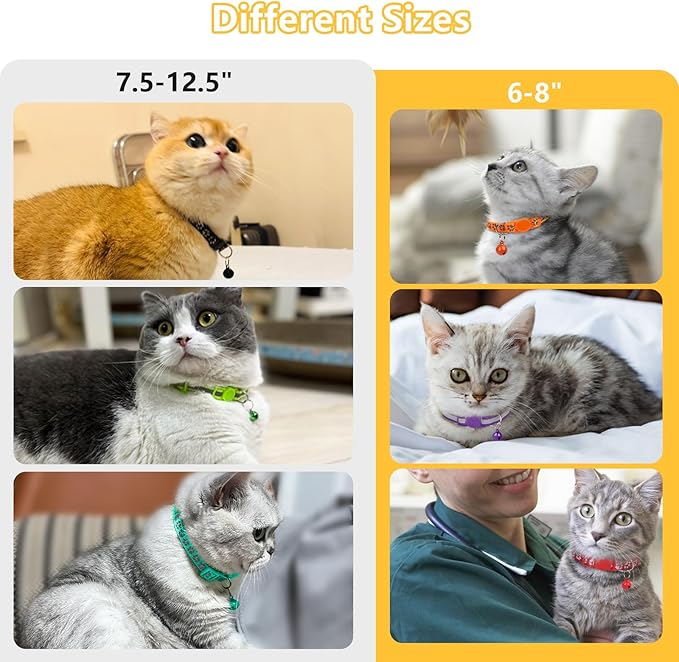 Taglory Kitten Collar Breakaway with Bell, 2 Pack Girl Boy Pet Kitten Collar Adjustable 6-8 Inch for 2-6 Months Cat, Black