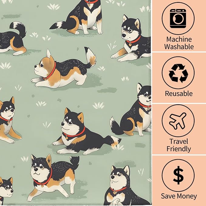 Cute Shiba Inu Hand Towels - 2 Pack, 14.5" X 28",Soft Microfiber Polyester Cartoon Towel Set with Dog-Lover,for Fun Bathroom Kitchen Spa Hotel Decor Gifts Women Girls