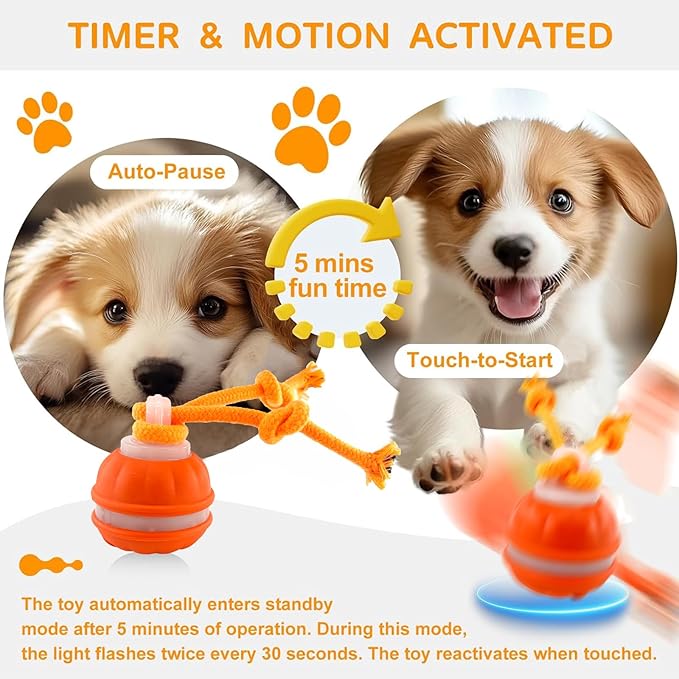 Interactive Dog Toys，Peppy Pet Ball for Dogs，Motion Activate Rolling Ball for Puppy/Medium Dogs，Active Rolling Dog Bal l Wicked Bal l for Daily Training, Dog Toys to Keep Them Busy (Orange)