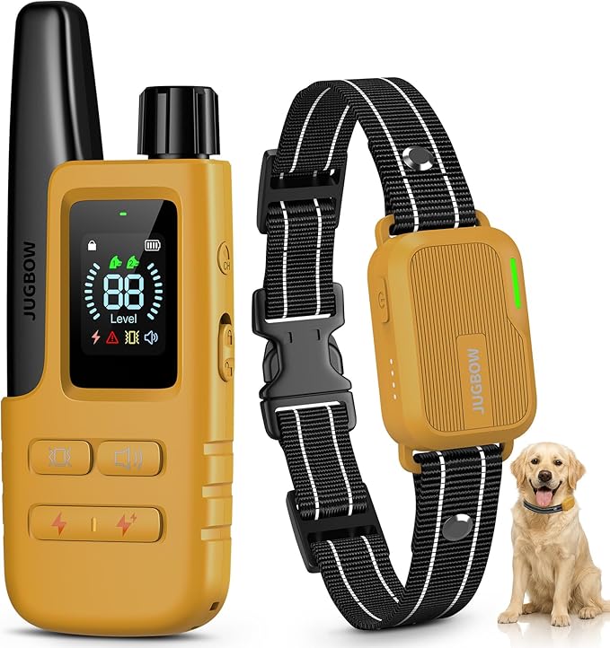 Jugbow Dog Shock Collar - 4500FT Dog Training Collar with Remote, IPX8 Waterproof Electric Dog Collar with 4 Training Modes, Security Lock, Rechargeable eCollar for 10-120lbs Dogs(Yellow)