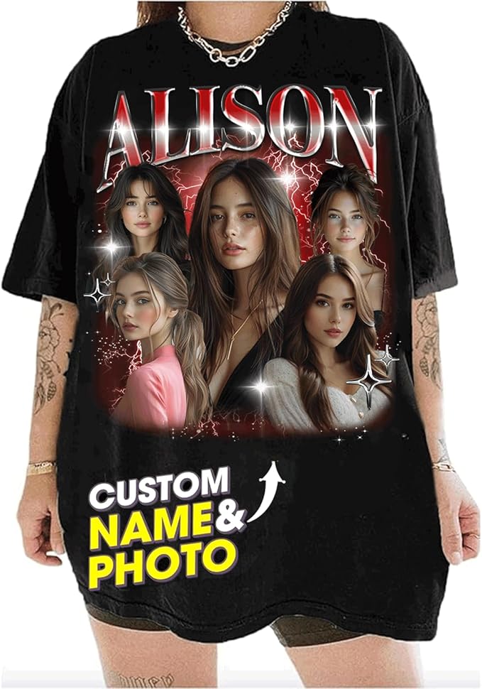 NAZENTI Custom Bootleg Rap Tee, Custom T-Shirts with Picture, Retro Custom Bootleg, Valentine's Gifts for Him Her