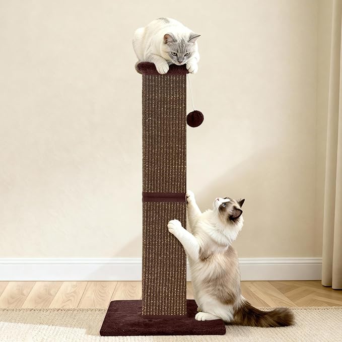 Cat Scratching Post 32 Inch for Indoor Large Cats and Kitten, Nature Sisal Tall Cat Scratch Post, Sisal Cat Scratcher Improve Cat's Scratching Habits and Protect Your Furniture, Full Brown