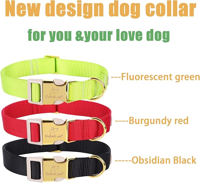 Nylon Dog Collar - Adjustable Fluorescent Green Soft Webbing Dog Collars for Small Medium Large Dogs Boy Girl Puppy Collar with Safety Metal Buckle L