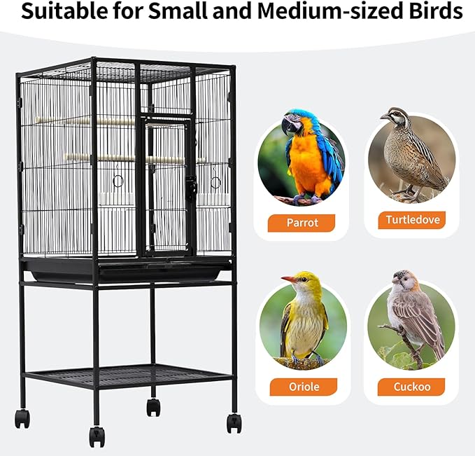Large Bird Cage, 40.5" H Big Bird Cage with Stand for Parakeets Parrots Conures Lovebird Cockatiel Black