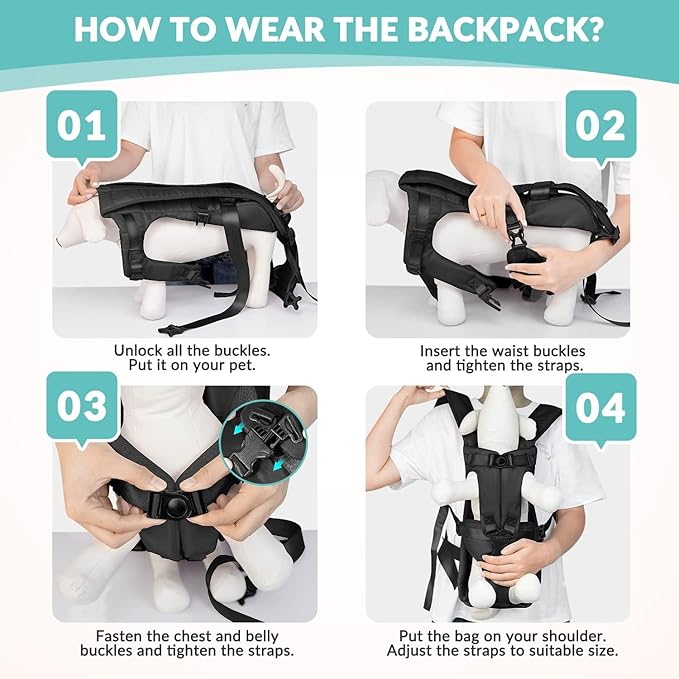 Dog Carrier Backpacks, Adjustable Dog Backpack Carrier, Legs Out Easy-fit Dog Chest Carrier for Medium Small Dogs, Hands Free Dog Front Carrier for Hiking, Cycling（Black M）