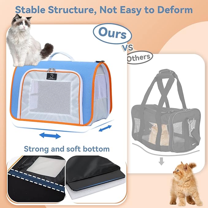 A 4 Pet Cat Carrier, Airline Approved Pet Carrier for Small Medium Cats Dogs Puppy with Safety Tether, Lightweight EVA Soft-Sided Bag, Anti-Collapse for Plane Car Train Vet