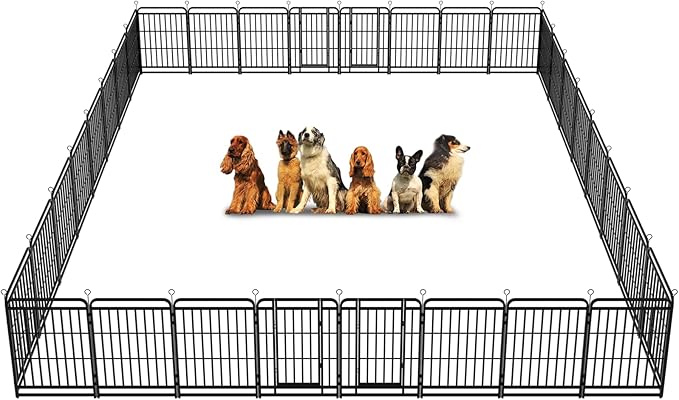 Heavy Duty Dog Playpen: 32 Steel Panels 40" Height, Square Steel Pipe with Reinforced Crossbars, 71FT 406 Sq.ft Portable Fence for Yard RV Camping, Snowy Black