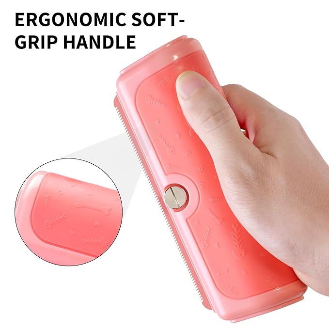 Cat & Small Pet Deshedding Brush & Shedding Blade, Gentle Undercoat Grooming Tool for Short & Medium Fur and Double Coats, Replaceable Metal Blade, Ergonomic Handle, Pink