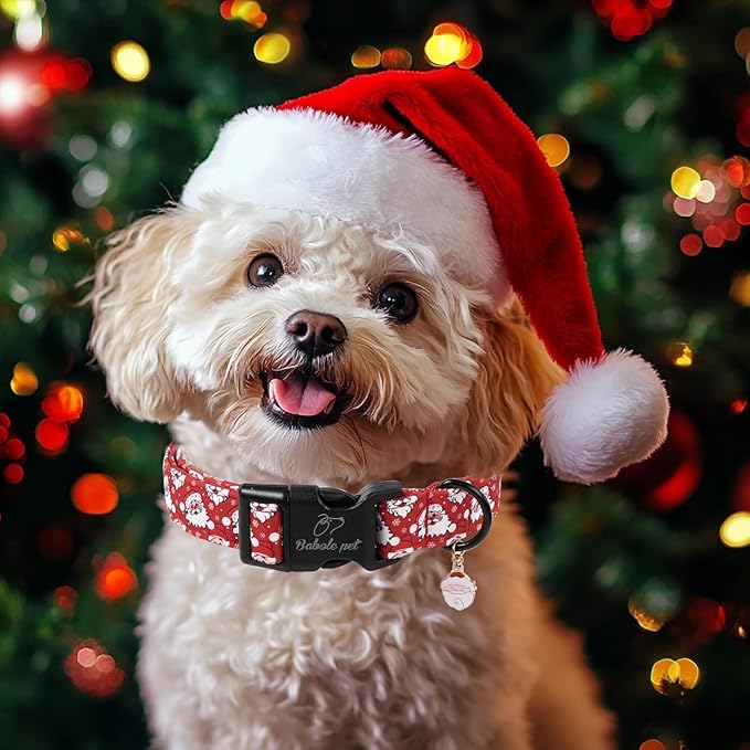 Christmas Dog Collar - Cute Red Santa Christmas Puppy Collar with Safety Buckle, Soft Adjustable Holiday Dog Collars for Small Medium Large Dogs S