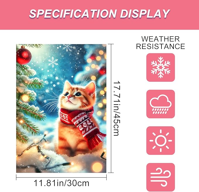 Christmas Garden Flag Winter Flag Cute Kitten Scarf Snow Scene Outdoor Yard Decor 12x18 Inch Double Sided Banner For Front Yard Porch Lawn Patio Seasonal Home Decoration Festive