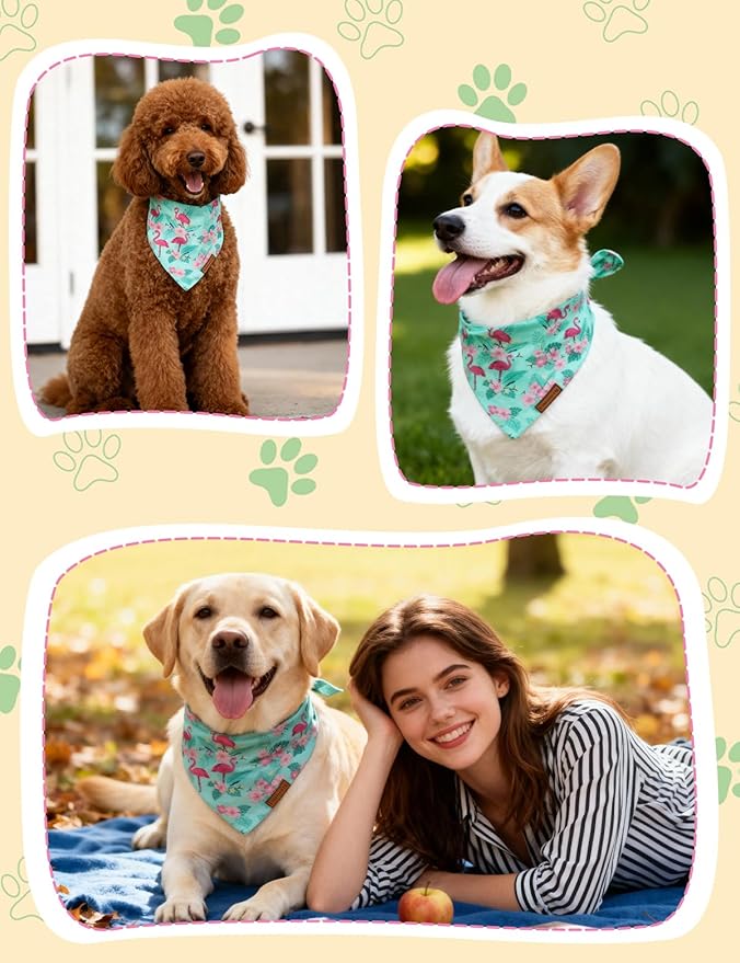 Luxury Double-Layer Dog Birthday Bandana – Handmade, Silk-Soft Polyester for All Dog Sizes | Birthday & Party Outfit | Gift-Ready Pet Accessory(Blue Flamingo, Small)