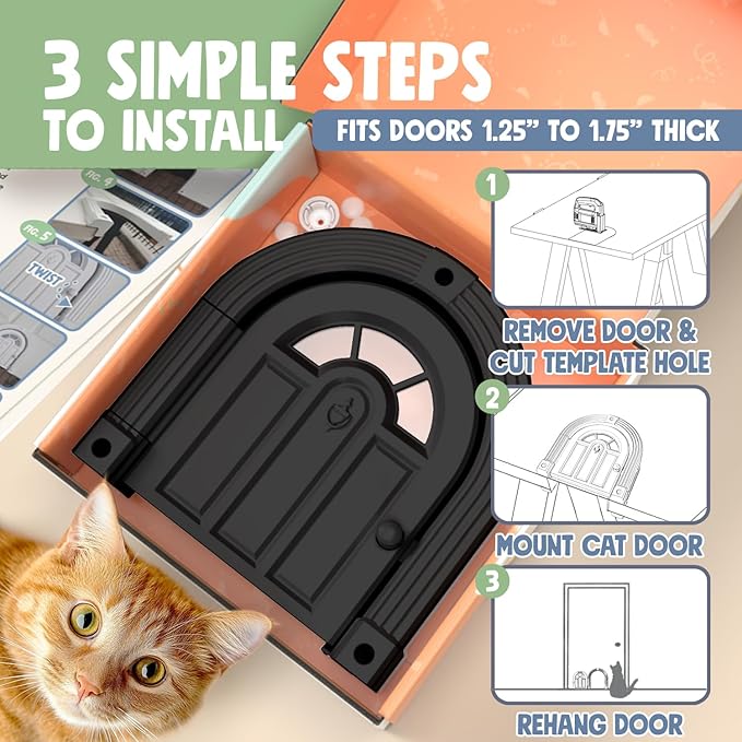 Purrfect Portal Meow Manor® Cat Door Interior Door - No-Flap, Fits Cats Up to 20 lbs, Easy DIY Setup, No Training Needed