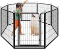 Dog Playpen Outdoor Extra Wide 8 Piece Panels Heavy Duty Dog Fence 40" Height Anti-Rust with Doors Portable for RV Camping Yard, Total 21FT, 35 Sq.ft, Snowy Black